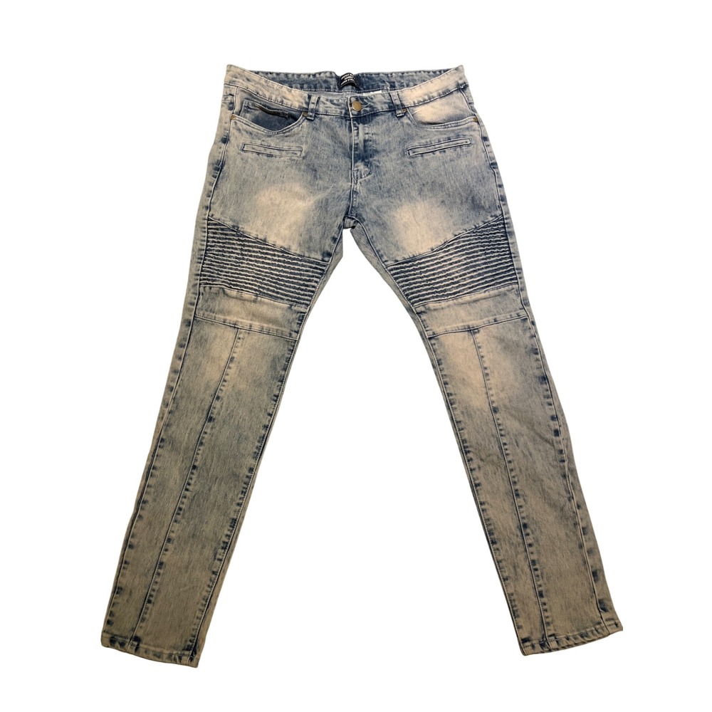 Hustle Jeans Skinny Super Stretch Acid Wash‎ Men's Size 34x29 Moto Denims